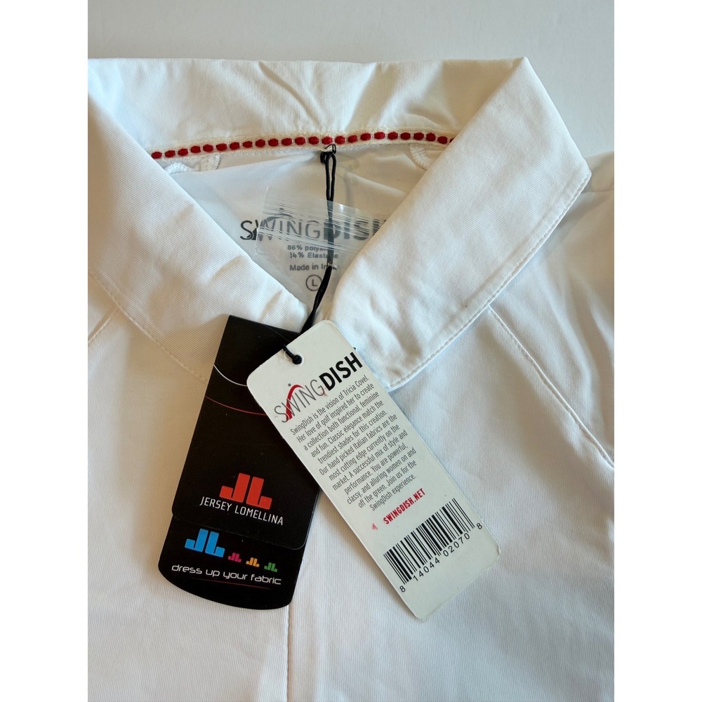 SwingDish Womens White Red Piping Rhinestone Golf Top Large NWT - Picture 6 of 6